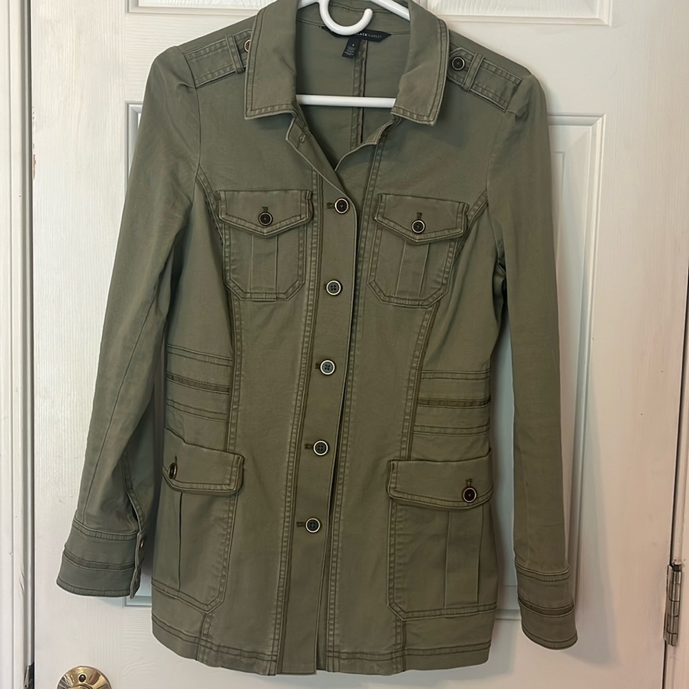 White House Black Market Green Army Style Jacket Size 4